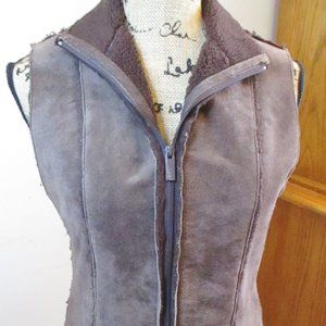 Express World Brand Women's Suede Full Zip Vest, Dark Brown, Fleece Lining, XS